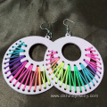 Romantic Multicolor Thread Wrap Earring Heart Wooden Earring